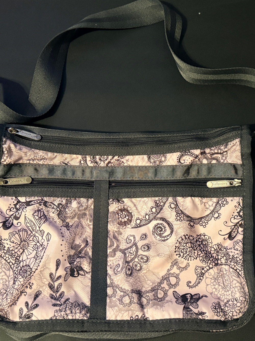 LeSportsac Pink and Black Paisley Print Crossbody Bag